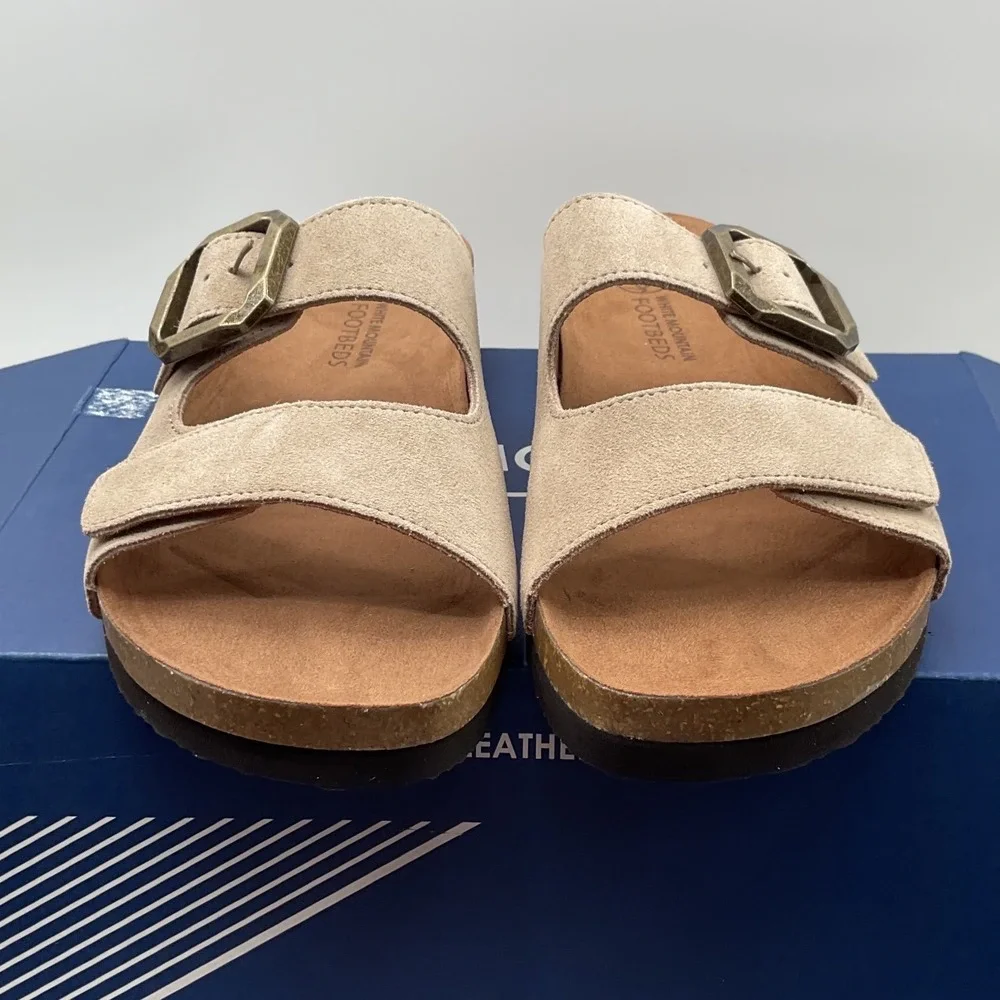 White Mountain Hayloft Women 10M Taupe Suede Leather Buckle Slide Sandals W37920